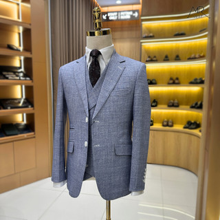 Bộ Suit nam thiết kế cao cấp xanh xám caro xước MRVEST339