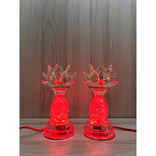 Một cặp đèn thờ pha lê sen thơm cao 17cm
