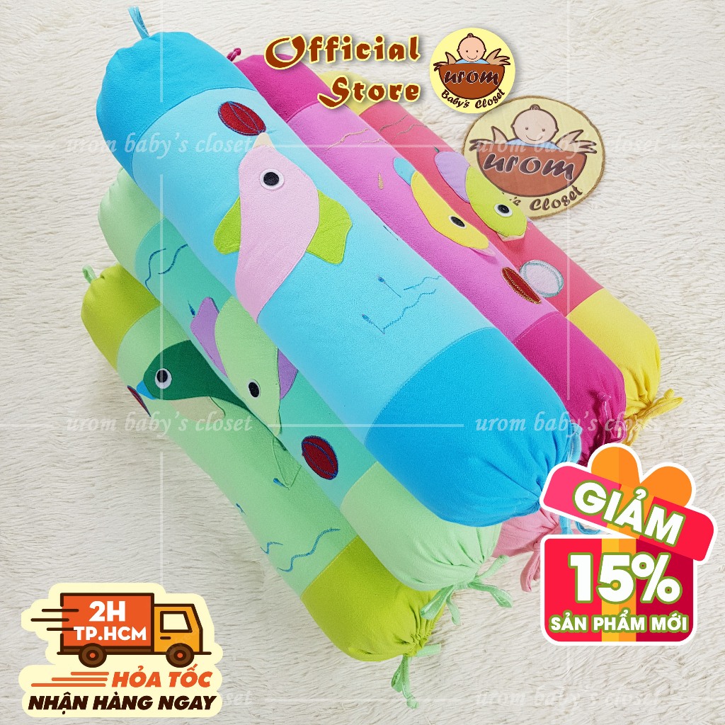 [HỎA TỐC] Gối ôm cho bé 60cm vỏ cotton cara xốp bông gòn Microfiber họa tiết cá heo chơi bóng may th