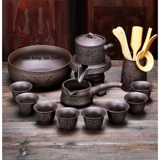 Bộ ấm chén pha trà đạo tử sa Nghi Hưng kiểu cối xay