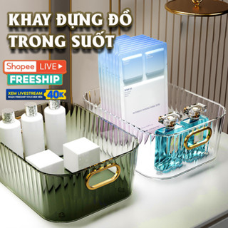  Khay Nhựa Trong Suốt Đựng Mỹ Phẩm Có Tay Cầm - Giỏ Đựng Đồ Bề Bàn Dụng Cụ Trang Điểm Đa Năng 