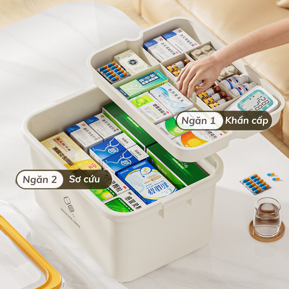 Hộp đựng thuốc sơ cứu hai lớp cỡ lớn có nắp bảo quản tay cầm tiện lợi, Hộp nhựa đựng đồ đa năng | BigBuy360 - bigbuy360.vn