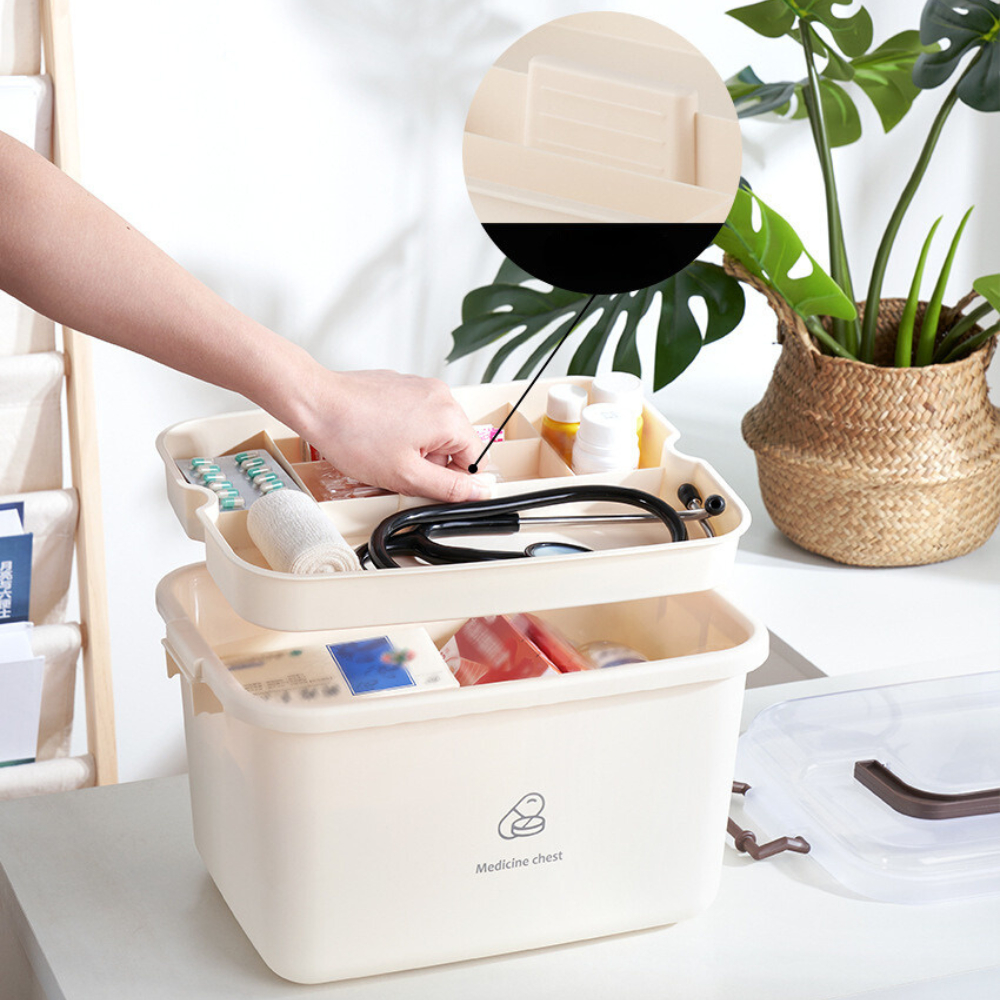 Hộp đựng thuốc sơ cứu hai lớp cỡ lớn có nắp bảo quản tay cầm tiện lợi, Hộp nhựa đựng đồ đa năng | BigBuy360 - bigbuy360.vn