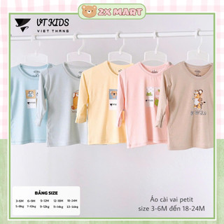 Combo SET 3 Áo dài tay sơ sinh cho bé trai gái màu trơn in hoạ tiết trước cài vai petit co giãn, mềm