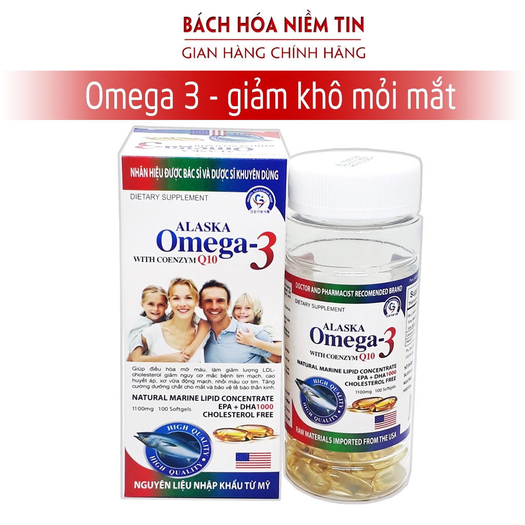 Viên uống dầu cá OMEGA 3 Alaska - sáng mắt bổ não khỏe tim - Hộp 100 viên chuẩn GMP của bộ Y tế