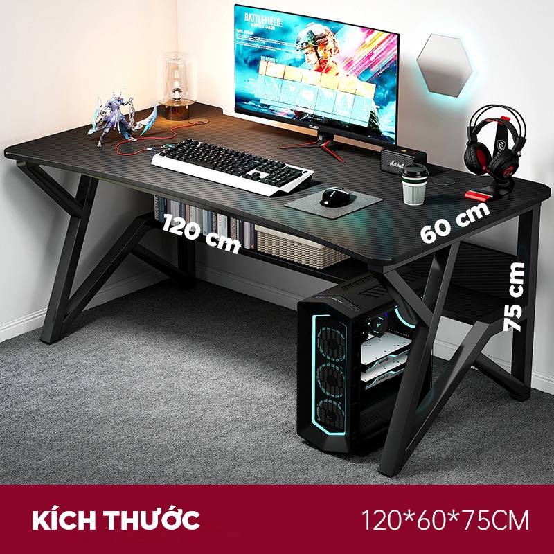 Bàn gaming làm việc tại nhà văn phòng kèm kệ lửng NỘI THẤT Q86 mặt gỗ 1m2, 1m4 chân sắt 4x4cm sơn tĩnh điện | BigBuy360 - bigbuy360.vn