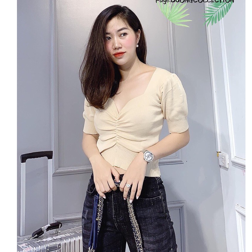 Áo len nhúm ngực cổ V mã 374