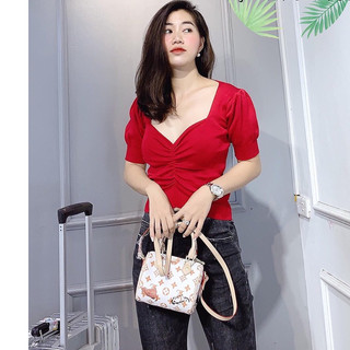 Áo len nhúm ngực cổ V mã 374