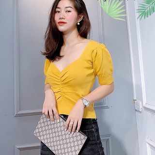 Áo len nhúm ngực cổ V mã 374