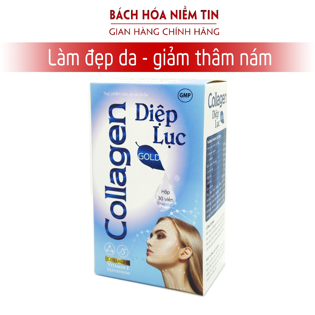 Viên uống Collagen Diệp Lục Gold (Cyan) đẹp da, bổ sung Vitamin E, Diệp Lục  - hộp 30 viên