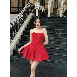 ĐẦM CUP REN PHỐI VẠT XOÈ TAFTA A.S.H.Y.L.E.Y (Đỏ) - kèm ảnh thật cận chất