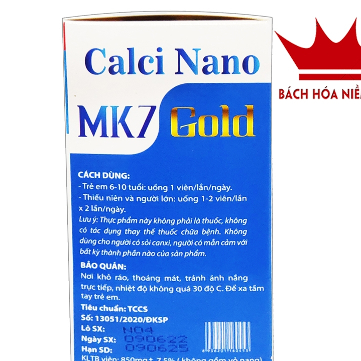 Viên uống hỗ trợ phát triển chiều cao CALCI MK7 Gold - Bổ sung Canxi, Vitamin D3. MK2   ngừa loãng xương