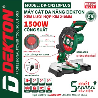 Máy cắt gỗ, nhôm, sắt để bàn mini đa góc, laze lưỡi 210mm  Dekton có núm chỉnh 3 tốc dộ tặng kèm lưỡi cắt sắt 210mm