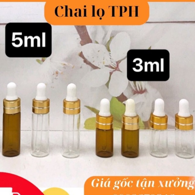 ( Combo 50 lọ) Lọ Chiết Serum ❤ Lọ Đựng Tinh Dầu Thủy Tinh Mỏng Bóp Giọt Vàng, 3ml,5ml chiết mỹ phẩm, phụ kiện du lịch