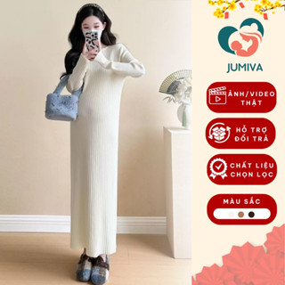 Váy Body Len Dáng Dài, Đầm Suông Len Thu Đông Chất Vải Co Giãn Dài Tay Thời Trang 2025 JUMIVA