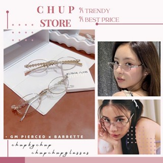 Kính Mắt Hình Bầu Dục Gọng Kim Loại Đính Tim Đá Sang Chảnh Phong Cách Y2K Nam Nữ CHUPBYCHUP