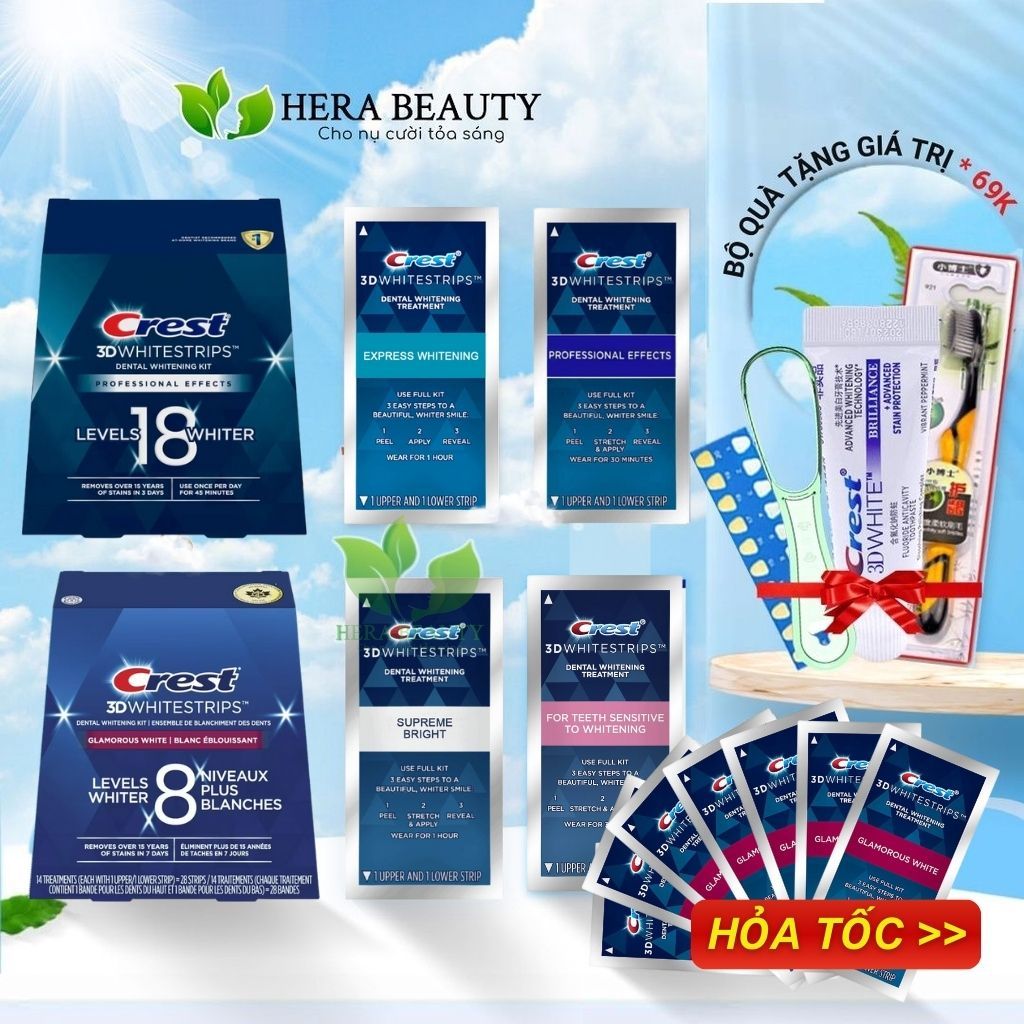 [Liệu trình 7 ngày] Miếng dán trắng răng Crest 3D White hàng chính hãng USA - trắng răng Crest