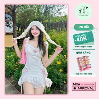 Set váy trắng tiểu thư dễ thương, đầm trễ vai trắng đi biển 2 dây, vải tafta đứng form (H12)- Haicogai Clothing