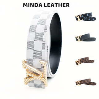 Thắt lưng nam chữ lv kẻ caro đủ màu, đầu khóa chữ nhỏ S1A1CLV1 - MINDA LEATHER