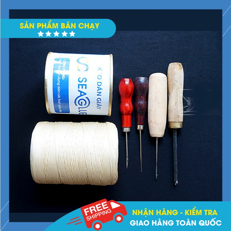 Trọn bộ khâu giày dép keo, Chỉ sáp, Bộ khâu chuyên (Tặng kèm kim móc cán hồ lô) Tiết kiệm 25%