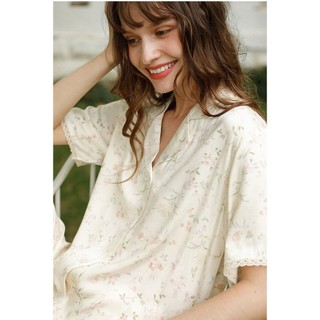  After Bath - Bộ Pyjama Hoa Tay Cộc Đồ Ngủ Mặc Nhà   Floral In Beige PJ Set with Short Sleeves  PJ046-PJ132 