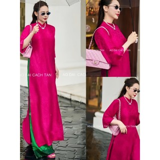 ÁO dài nữ chất lụa gấm cao cấp , dáng cách tân suông cô cao tay lỡ -- Áo dài cách tân gấm cổ cao hồng đậm -- mã A