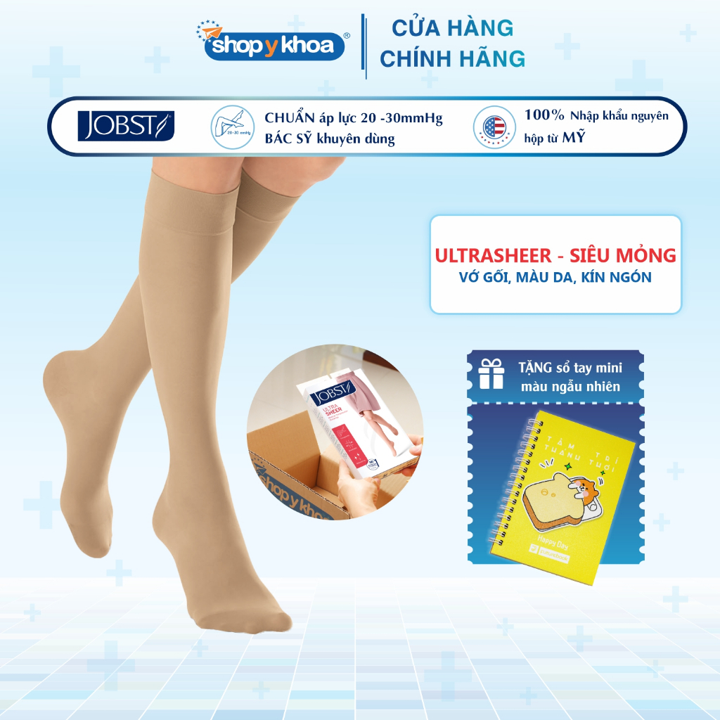 Vớ Y Khoa JOBST Ultrasheer - Màu Da, Kín Ngón, Dòng Siêu Mỏng, Áp Lực 20-30mmHg, 2 Chiếc (Tất Y Khoa)