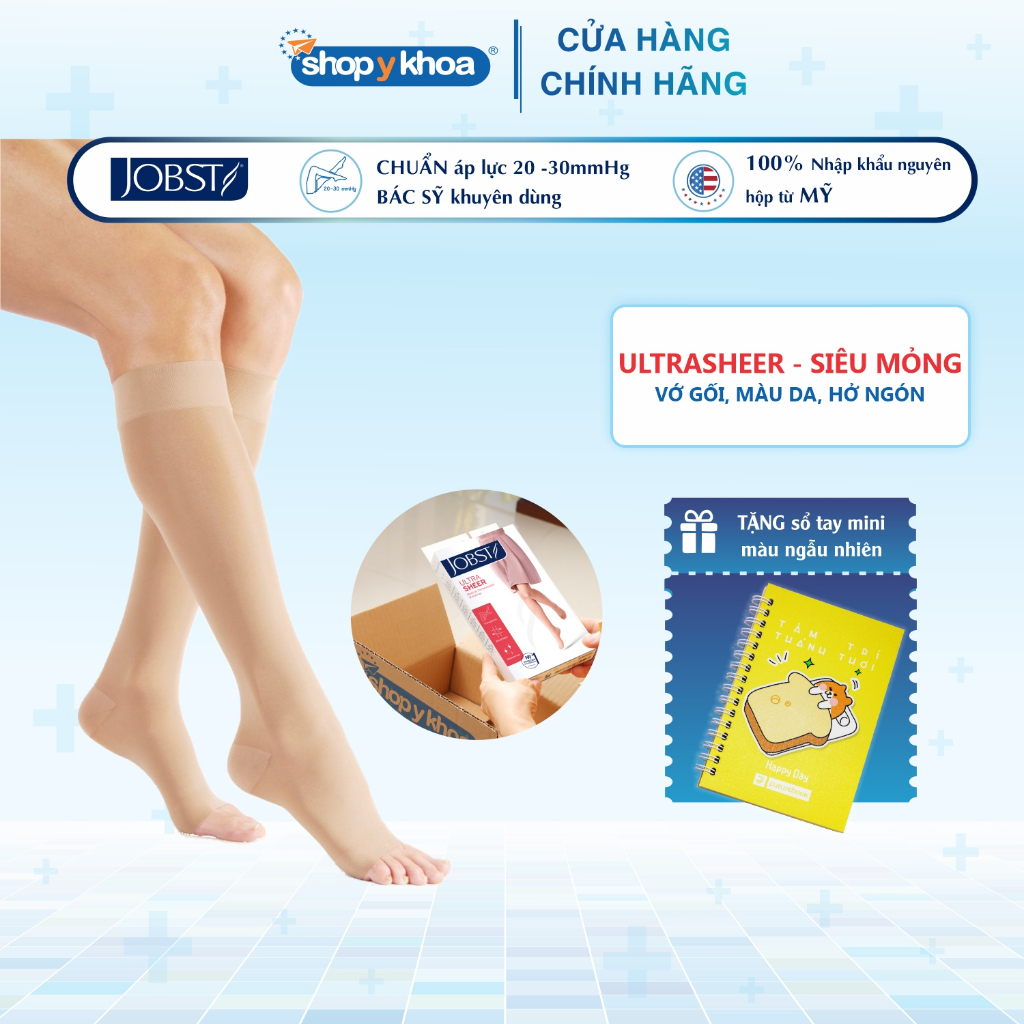 Vớ Y Khoa JOBST Ultrasheer - Màu Da, Hở Ngón, Dòng Siêu Mỏng, Áp Lực 20-30mmHg, 2 Chiếc (Tất Y Khoa)