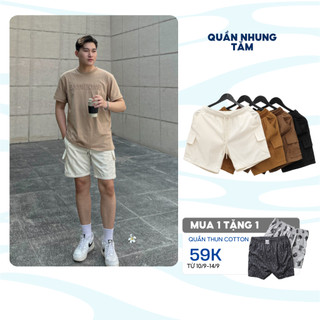 Quần short đùi nhung tăm Nam Nữ BAMI HOME cao cấp form regular năng động thoải mái QNG- 05