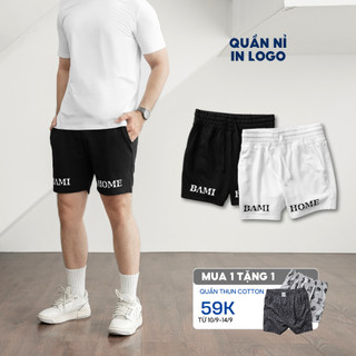 Quần short nỉ cao cấp BAMI HOME phong cách unisex in logo, lưng thun dây rút dễ phối đồ QN24