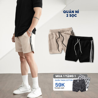 Quần short nỉ phối sọc cao cấp BAMI HOME phong cách thể thao, lưng thun dây rút dễ phối đồ QN25