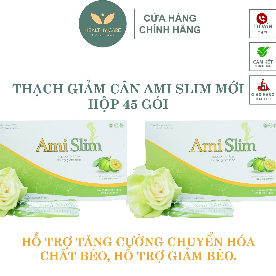 Combo 2 Thạch giảm cân Ami Slim Mẫu Mới Nhất Hộp 45 Gói - Hỗ Trợ Tăng Cường Chuyển Hóa Chất Béo