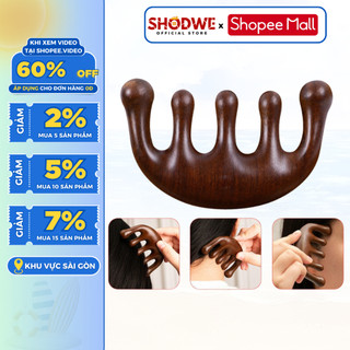 Lược Gỗ Đàn Hương SHODWE, Lược Massage Năm Cánh Chống Tĩnh Điện Gỗ Đàn Hương Da Đầu Cơ Thể Kinh Tuyến Lưu Thông Máu Đầu