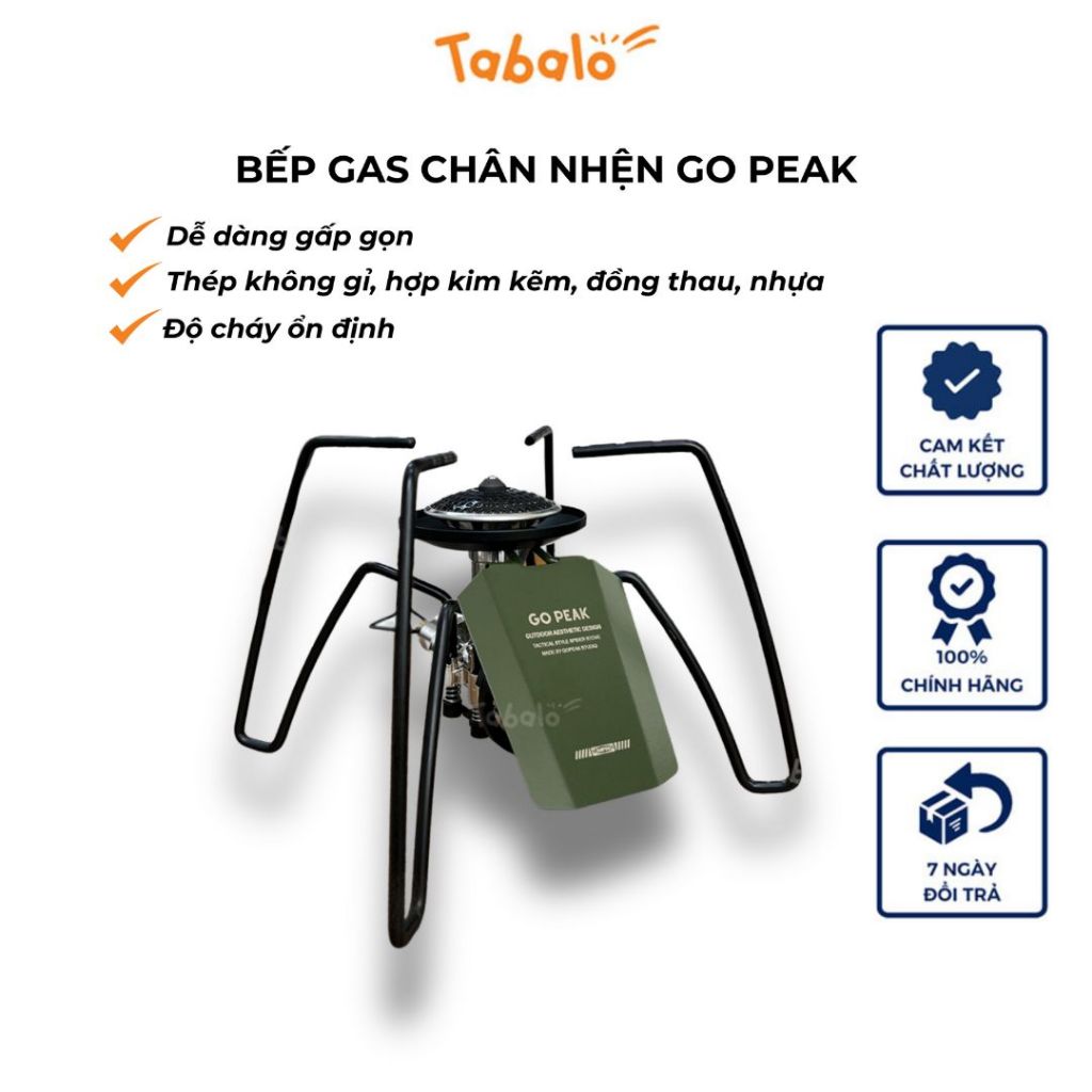 Bếp ga du lịch mini Go Peak chống gió chất liệu thép không gỉ, công suất lớn 2900KW, chân nhện gấp gọn, dã ngoại ngtrời,