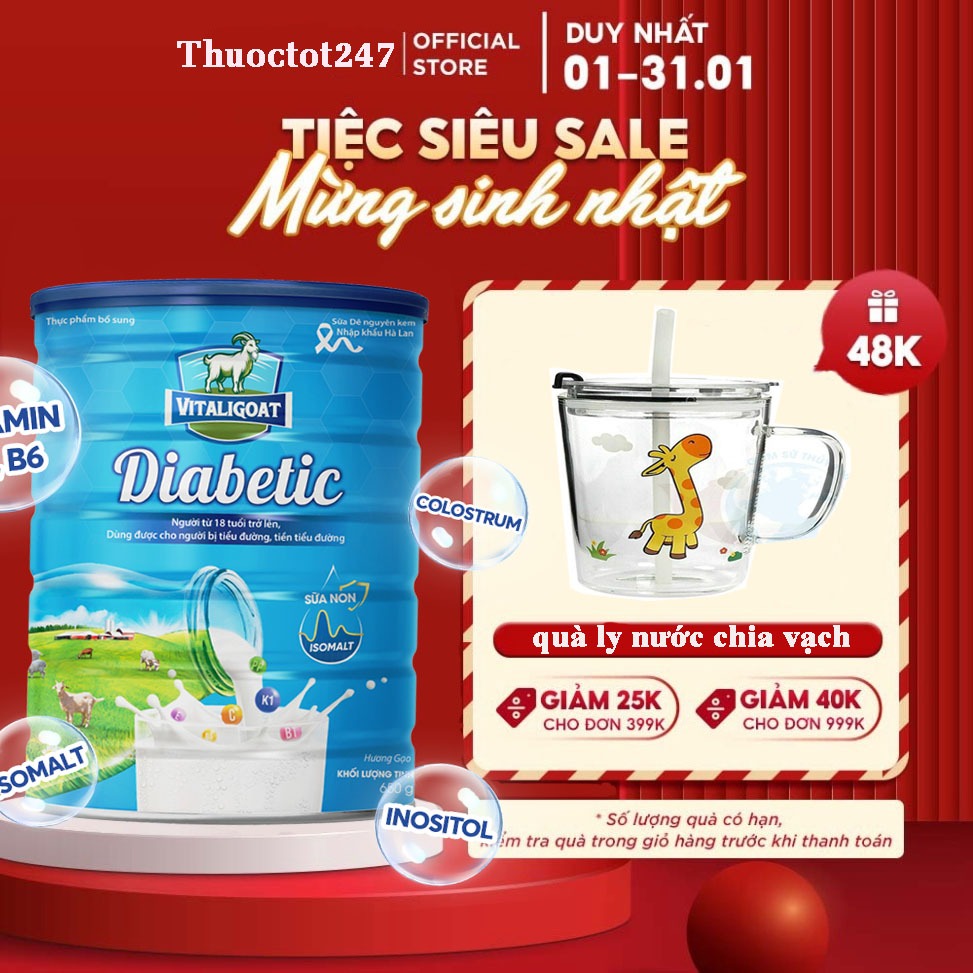 Sữa Dê Tiểu Đường Vitaligoat Diabetic (650G) Ngăn Ngừa Biến Chứng, Hỗ Trợ Kiểm Soát Đường Huyết