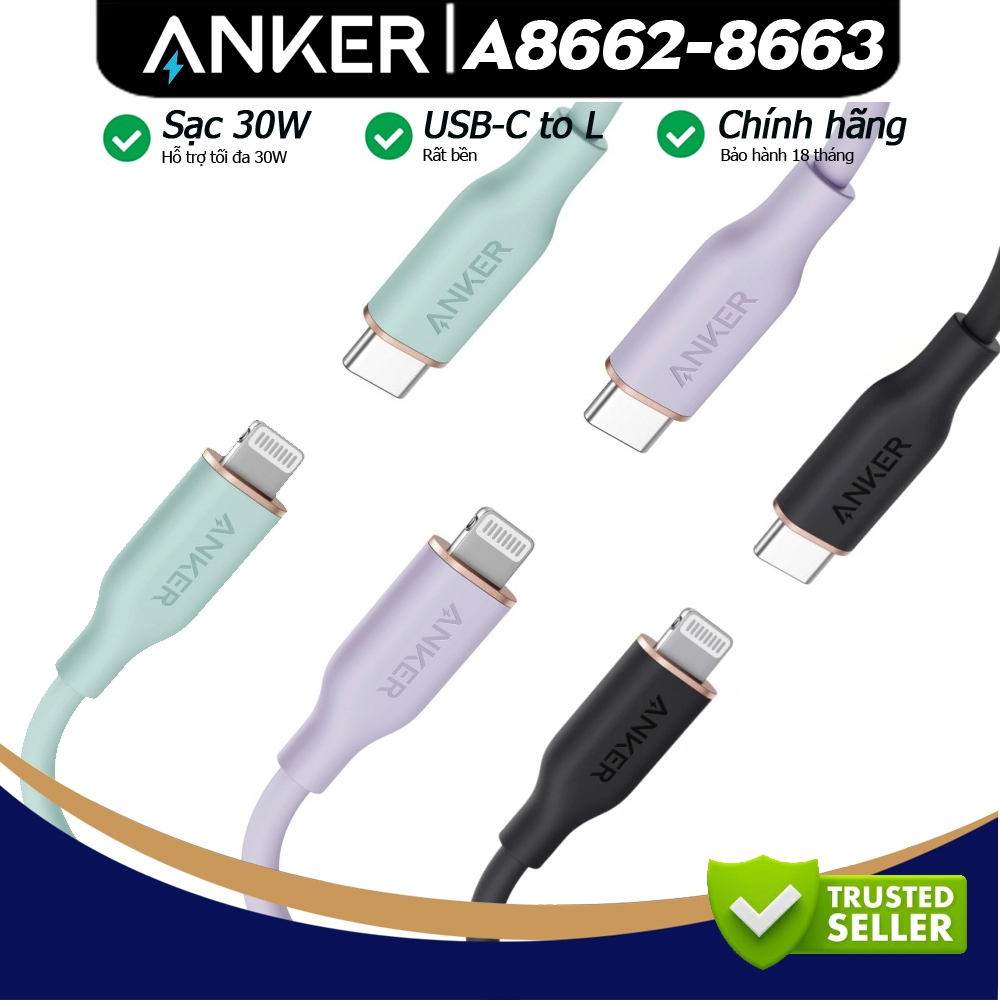 Cáp Sạc Nhanh ANKER A8662 / A8552 641 643 100W 480Mbps PowerLine III Flow USB CtoL - Dài 0.9m/1.8m