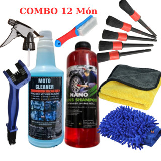 [Combo lớn] COMBO 11 12 món phụ kiện rửa xe & rửa sên tại nhà, Nước rửa xe, rửa đa năng, rửa dầu nhớt, nhông sên dĩa...