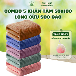 Combo 5 Khăn Tắm 50x100cm Hàn Quốc Lông Cừu Sọc Gạo Mềm Mịn, Thấm Hút Huy Hòa Towel