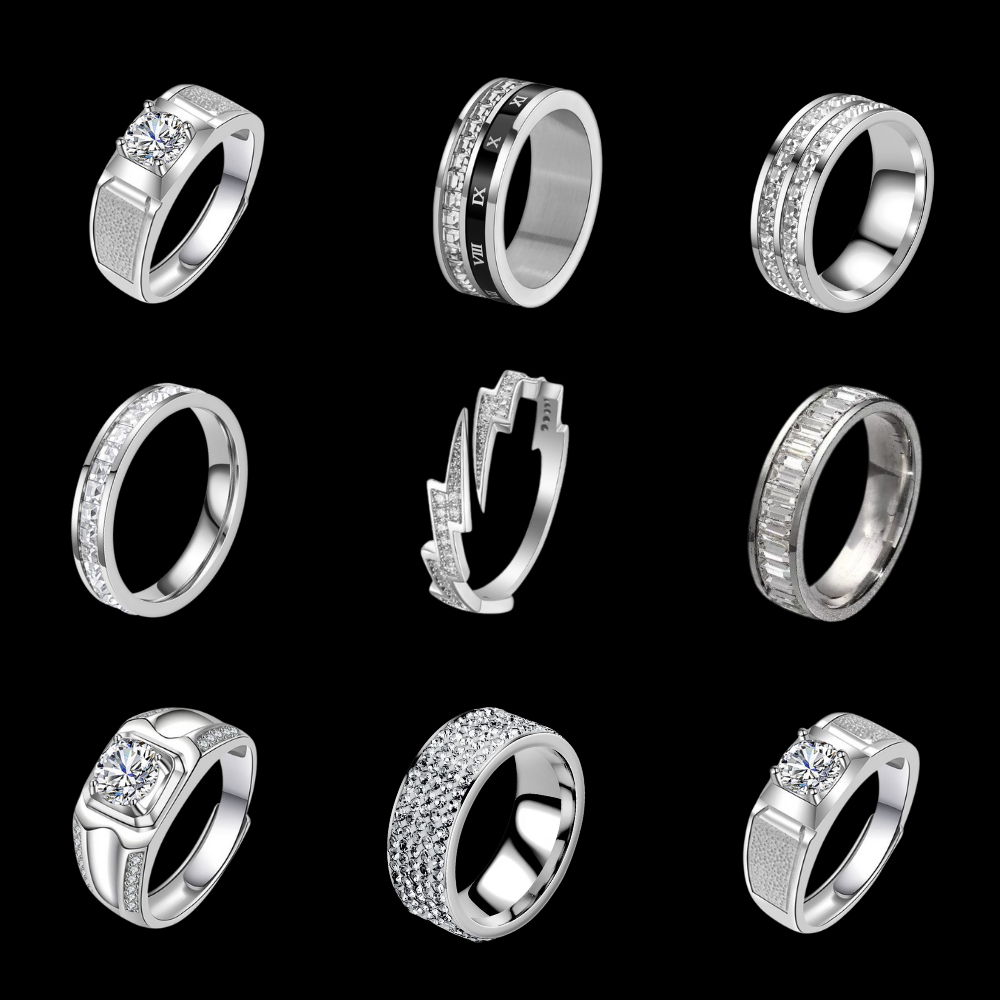 Nhẫn Titan Nam Nữ Cá Tính KIN Accessories Nhẫn Đính Đá Zircon Không Gỉ Màu Bạc Thời Trang Hàn Quốc Nhiều Kiểu Lựa Chọn.