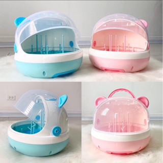 Khay úp bình sữa/Holla/Sasa có nắp đậy hình tai gấu đáng iu 2 màu lựa chọn Xanh và Hồng