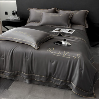 Bộ chăn ga gối lụa thái họa tiết sang trọng chăn hè trần bông cao cấp set drap ra giường nệm 4 món mềm mịn thoáng mát