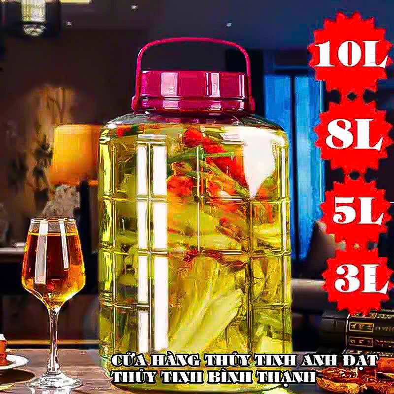 Bình Ngâm Rượu (Hỏa Tốc HCM) bình thủy tinh Dày Có Quai Xách Nắp Tím 2L-3L-5L-8L-10L, Keo Ngâm rượu 