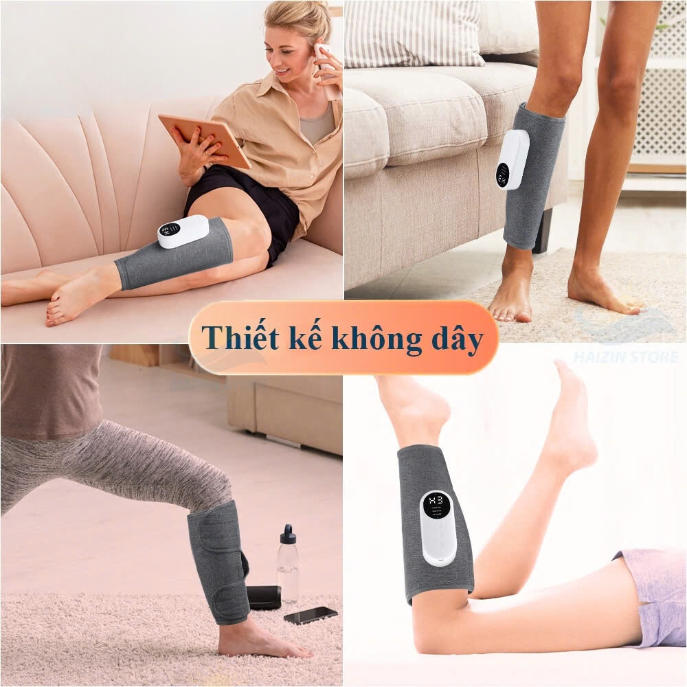 Máy massage chân bắp chân, mát xa chân xoa bóp túi khí chườm nóng cao cấp, giảm đau mỏi căng cứng cơ bắp lưu thông máu