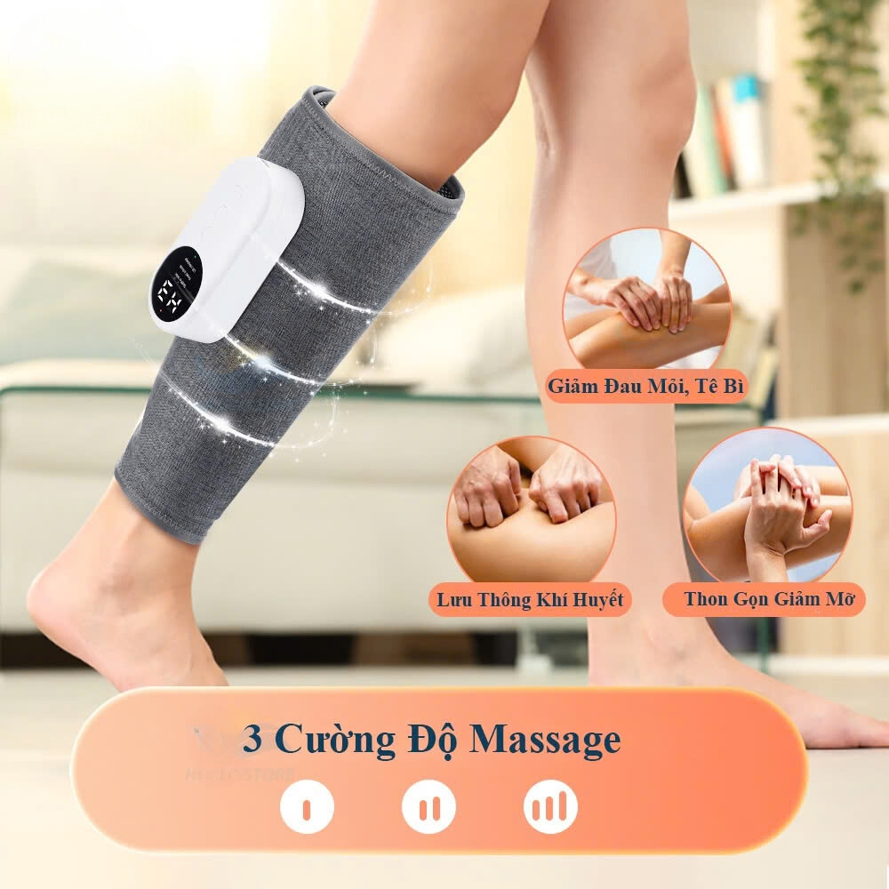 Máy massage chân bắp chân, mát xa chân xoa bóp túi khí chườm nóng cao cấp, giảm đau mỏi căng cứng cơ bắp lưu thông máu