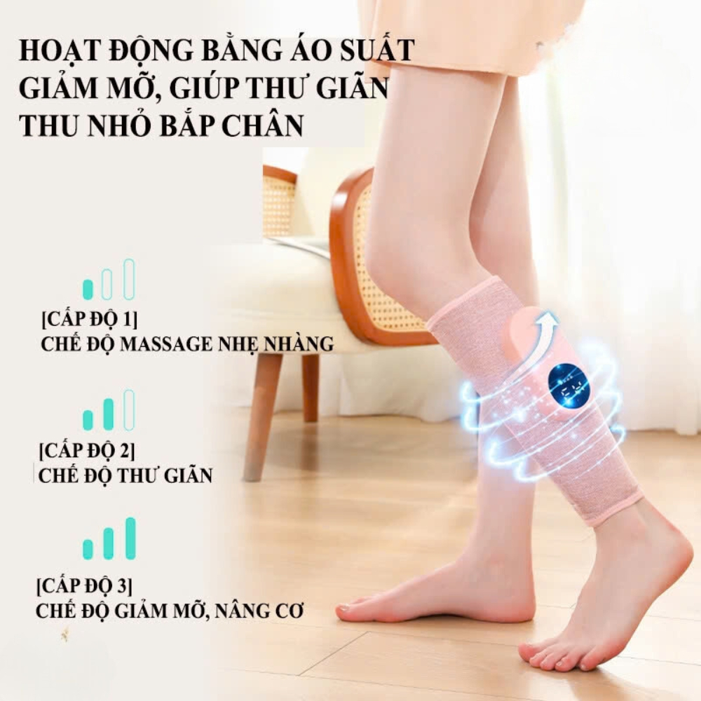 Máy massage chân bắp chân, mát xa chân xoa bóp túi khí chườm nóng cao cấp, giảm đau mỏi căng cứng cơ bắp lưu thông máu