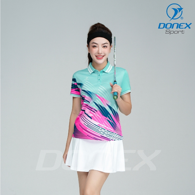 Bộ Quần Áo Thể Thao Nữ Cổ Trụ Donex Sport AC 3824 - ASC 900, Vải Thun Mè Caro, Thoáng Khí, Co Giãn Tốt