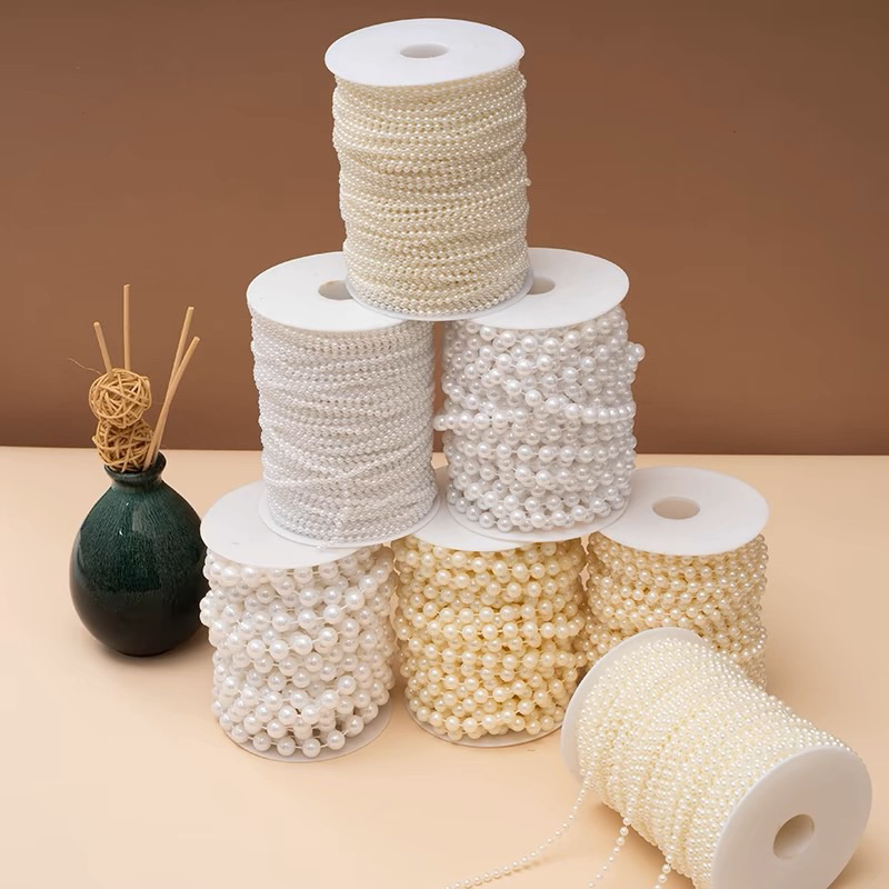 (Cắt lẻ)Dây hạt ngọc trai nhựa màu trắng trang trí bó hoa, làm hadmade lẻ mét, trang trí tiệc, dây hạt nhựa làm phụ kiện