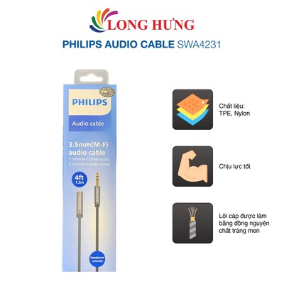 Cáp AV nối dài 3.5mm dây trơn Philips Audio Cable SWA4231 - Hàng chính hãng