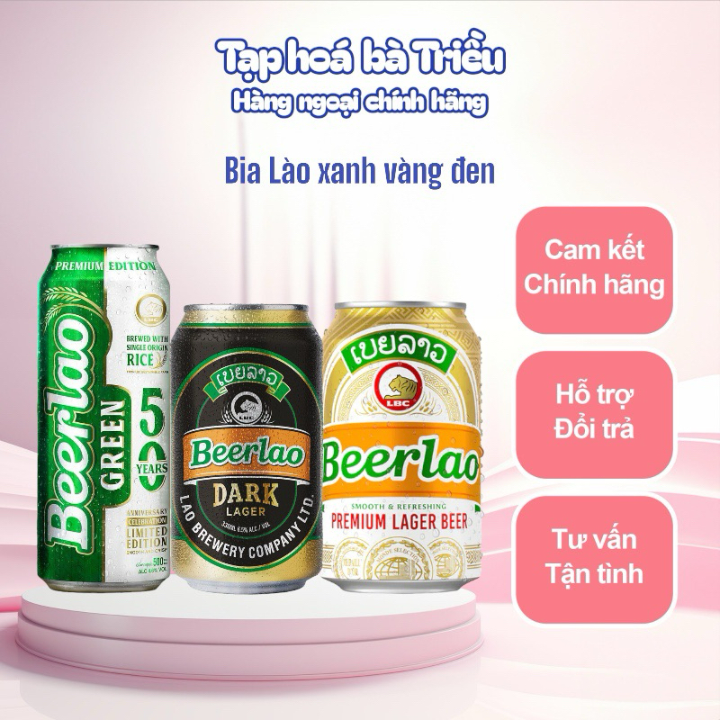 1 lon bia Lào đen, vàng, xanh Organic – Beerlao Dark Lager/ Green/ Bia Chang/ Angkor/ Singha/ 1664 B