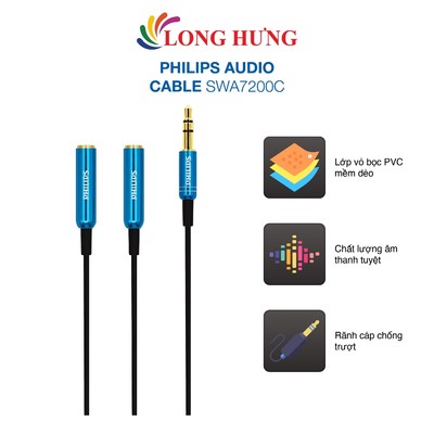 Cáp chuyển AV 3.5mm sang 2 đầu tai nghe Philips Audio Cable SWA7200C - Hàng chính hãng